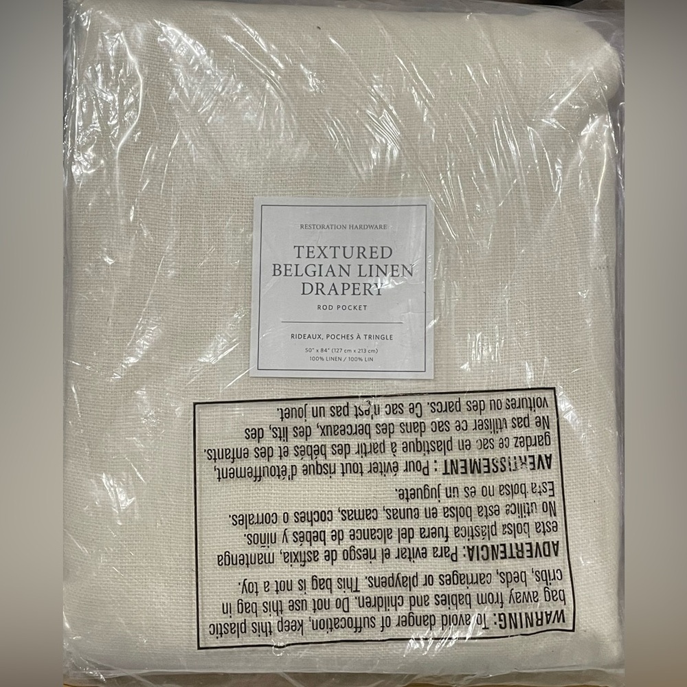 BELGIAN TEXTURED LINEN DRAPERY ROD-POCKET Panel White 50x84